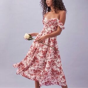 Reformation Violet Midi Dress Women’s Size 10 Toile de Jouy Red White NWT